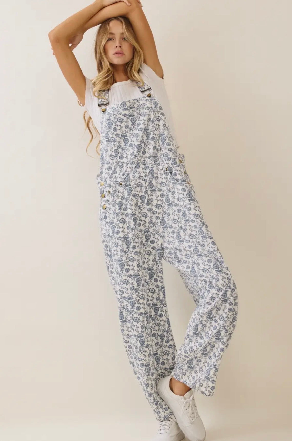 Blue Floral Overalls