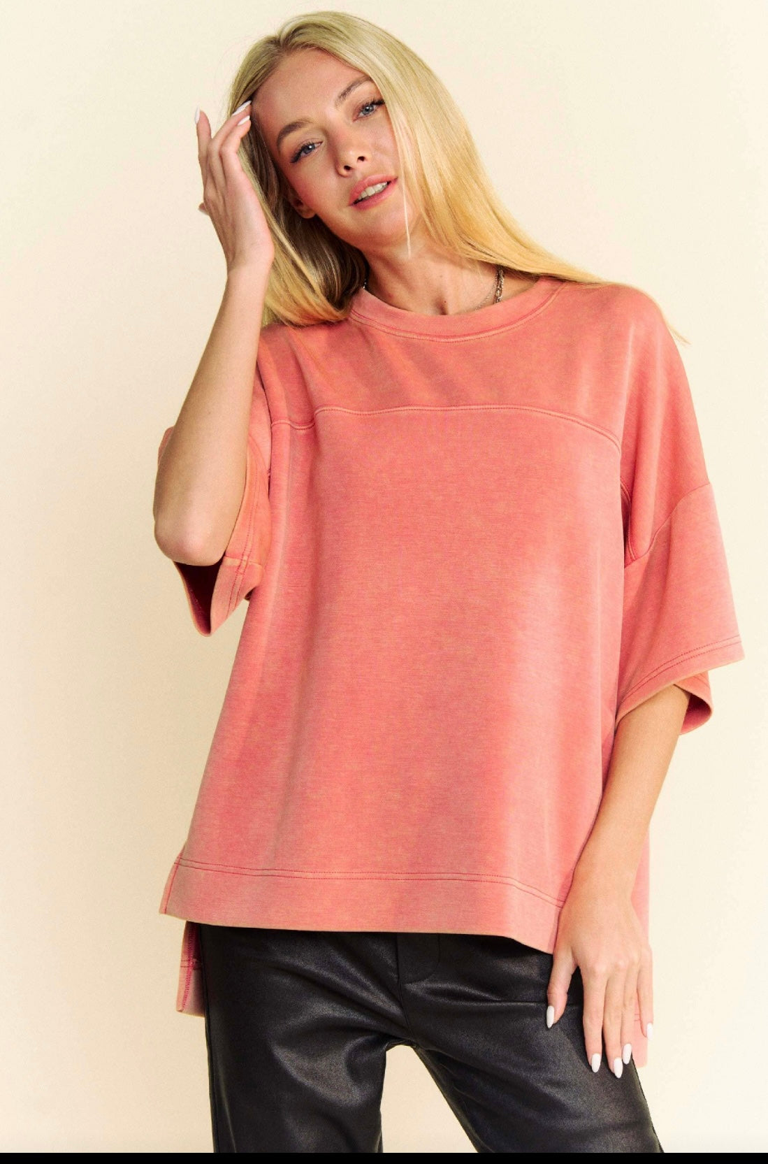WASHED CREW NECK DOLMAN SLEEVES SLIT SIDE TOP