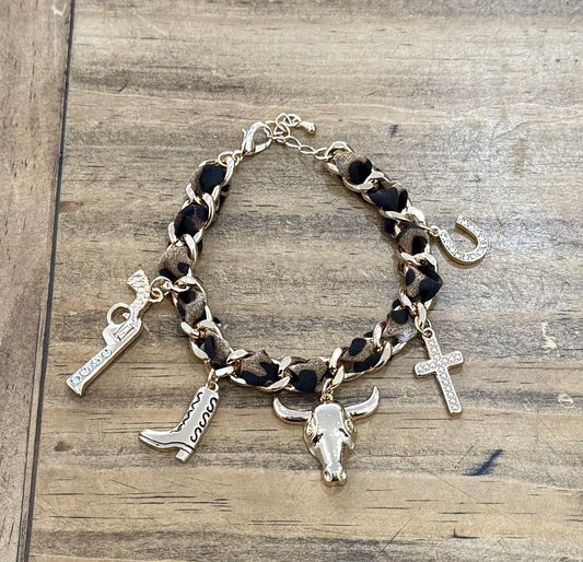 Cheetah Ribbon Chain Charm Bracelet