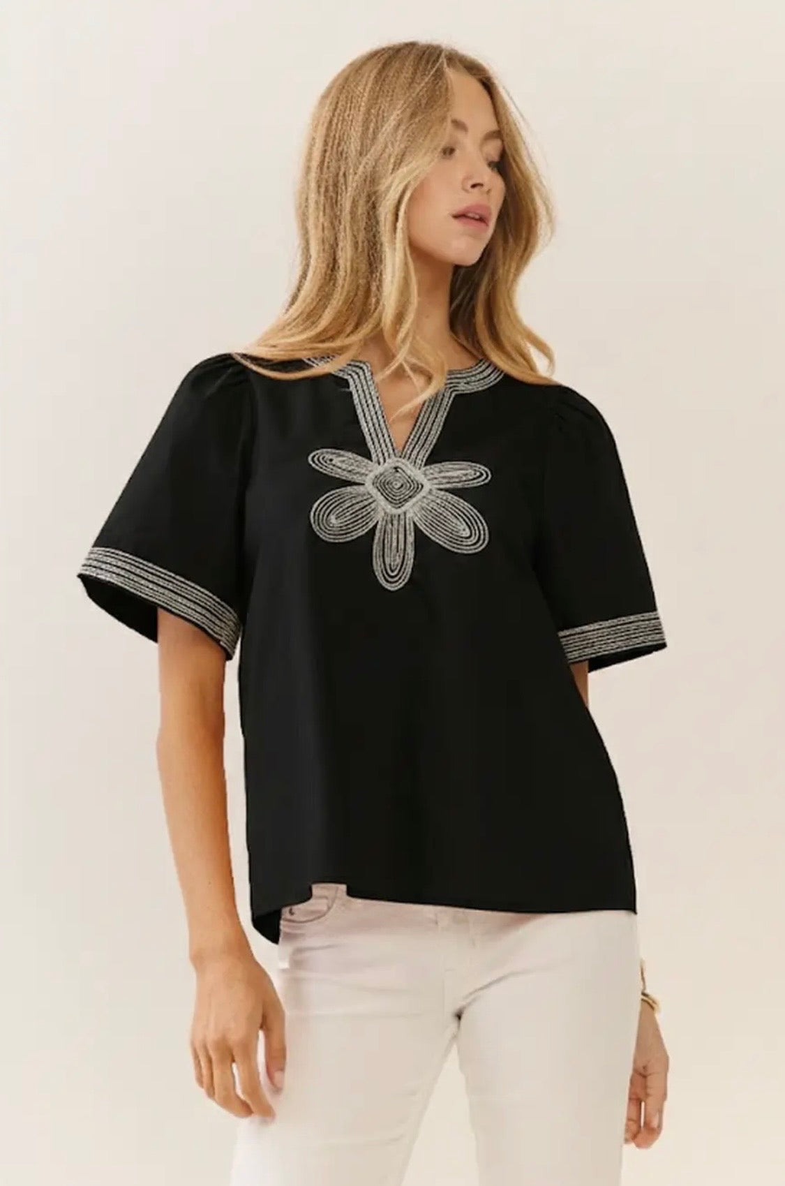 Black & Cream embroidered blouse