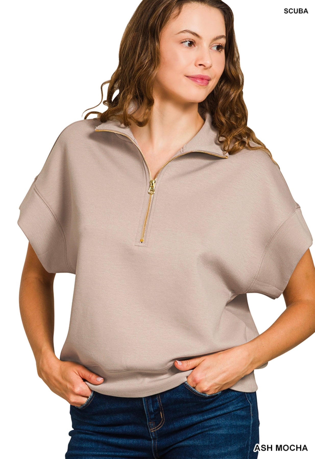 Zenana Half Zip 2 Piece Shorts Set