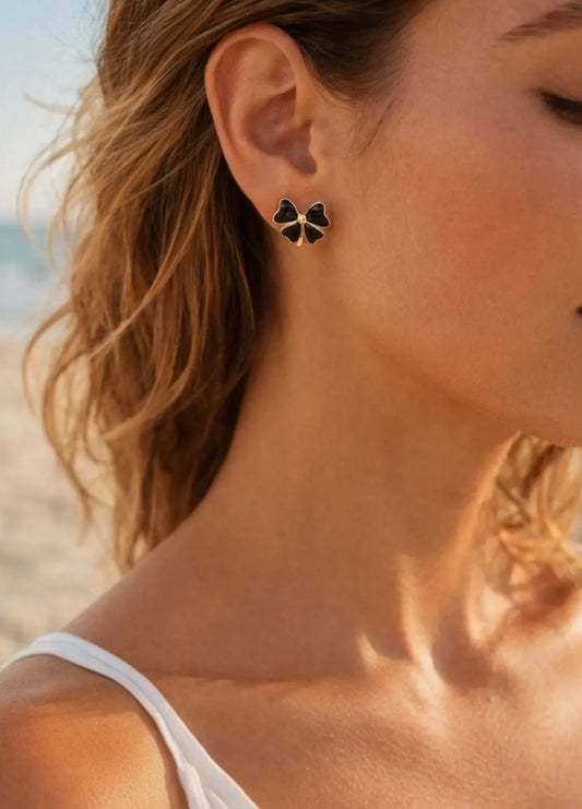 Black & Gold Bow Earrings