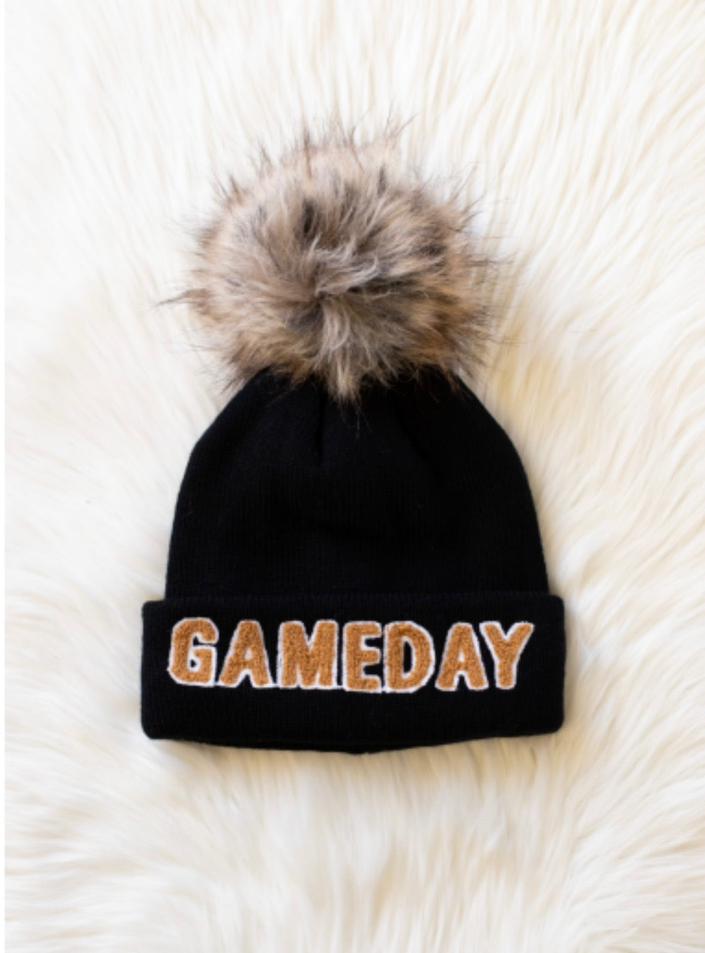 Black & Gold GameDay Pom Beanie