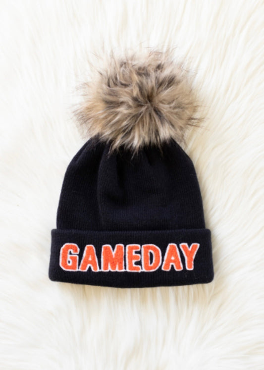 Black & Orange GameDay Pom Beanie
