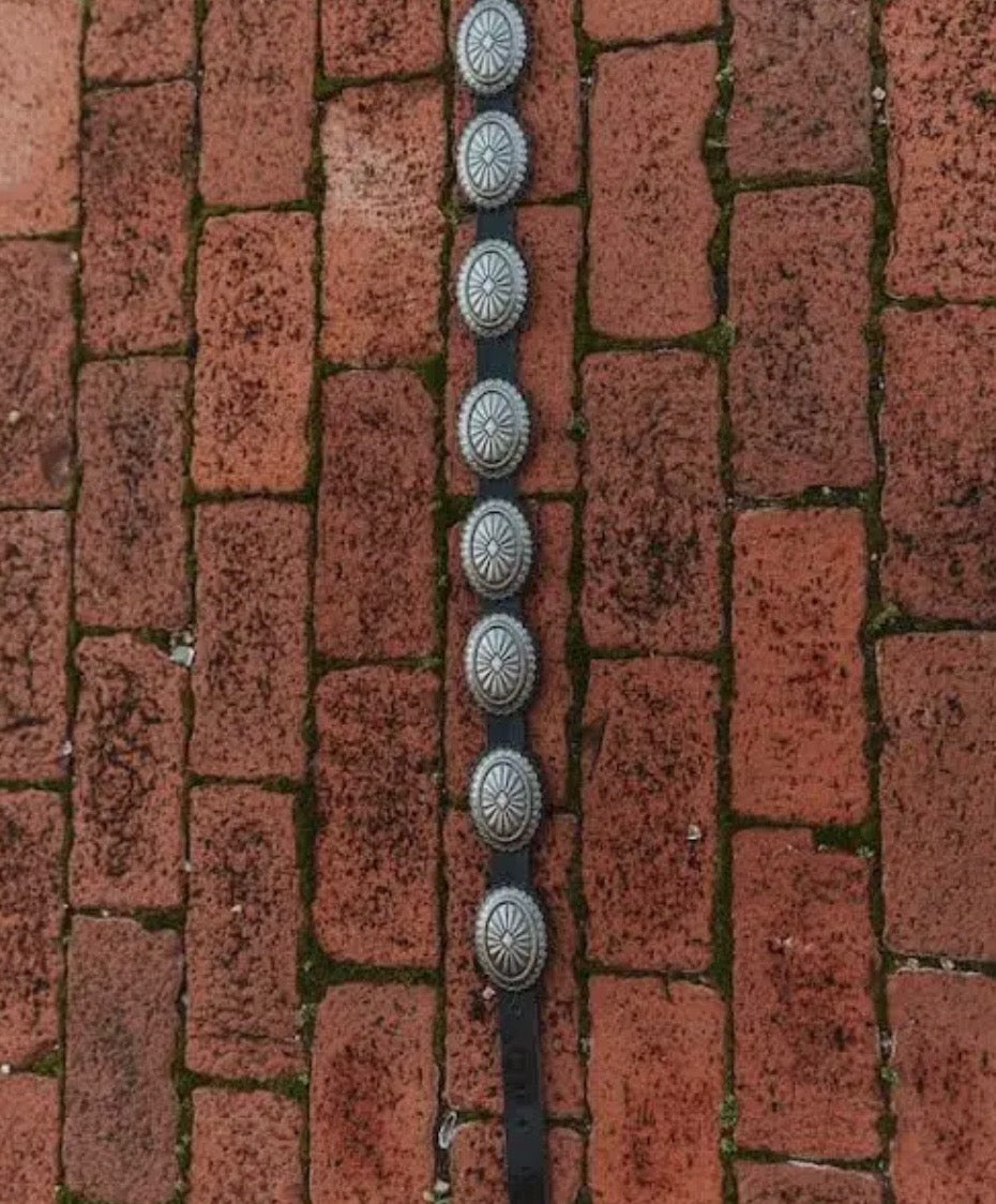 Black Cowhide Genuine Leather Silver Concho Belt