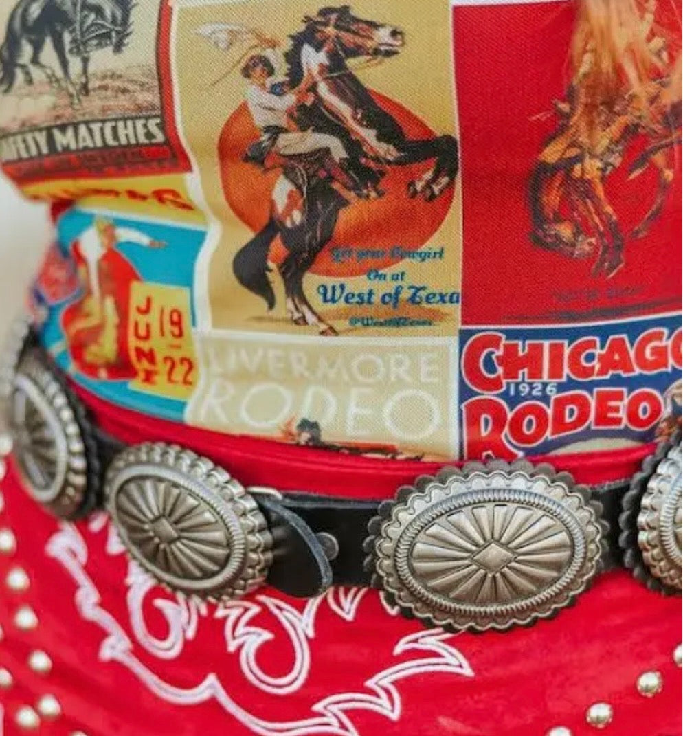 Black Cowhide Genuine Leather Silver Concho Belt