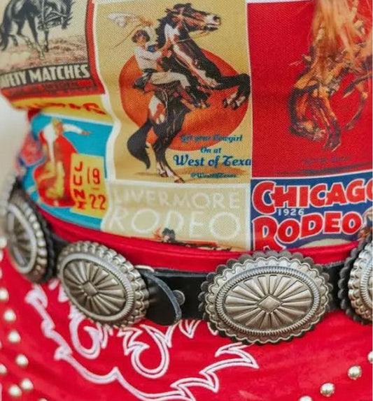 Black Cowhide Genuine Leather Silver Concho Belt