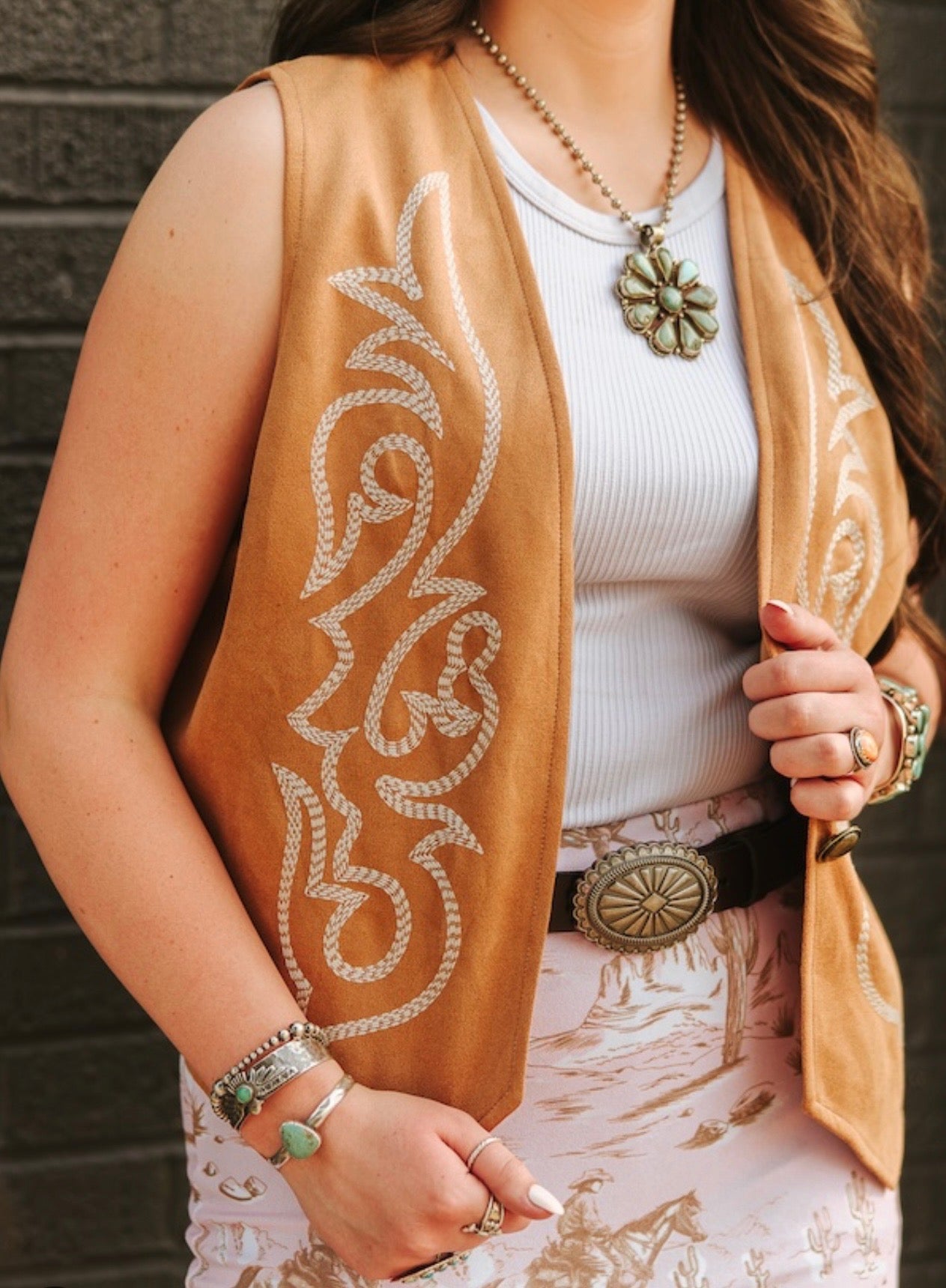Camel Suede Boot Stitched Vest