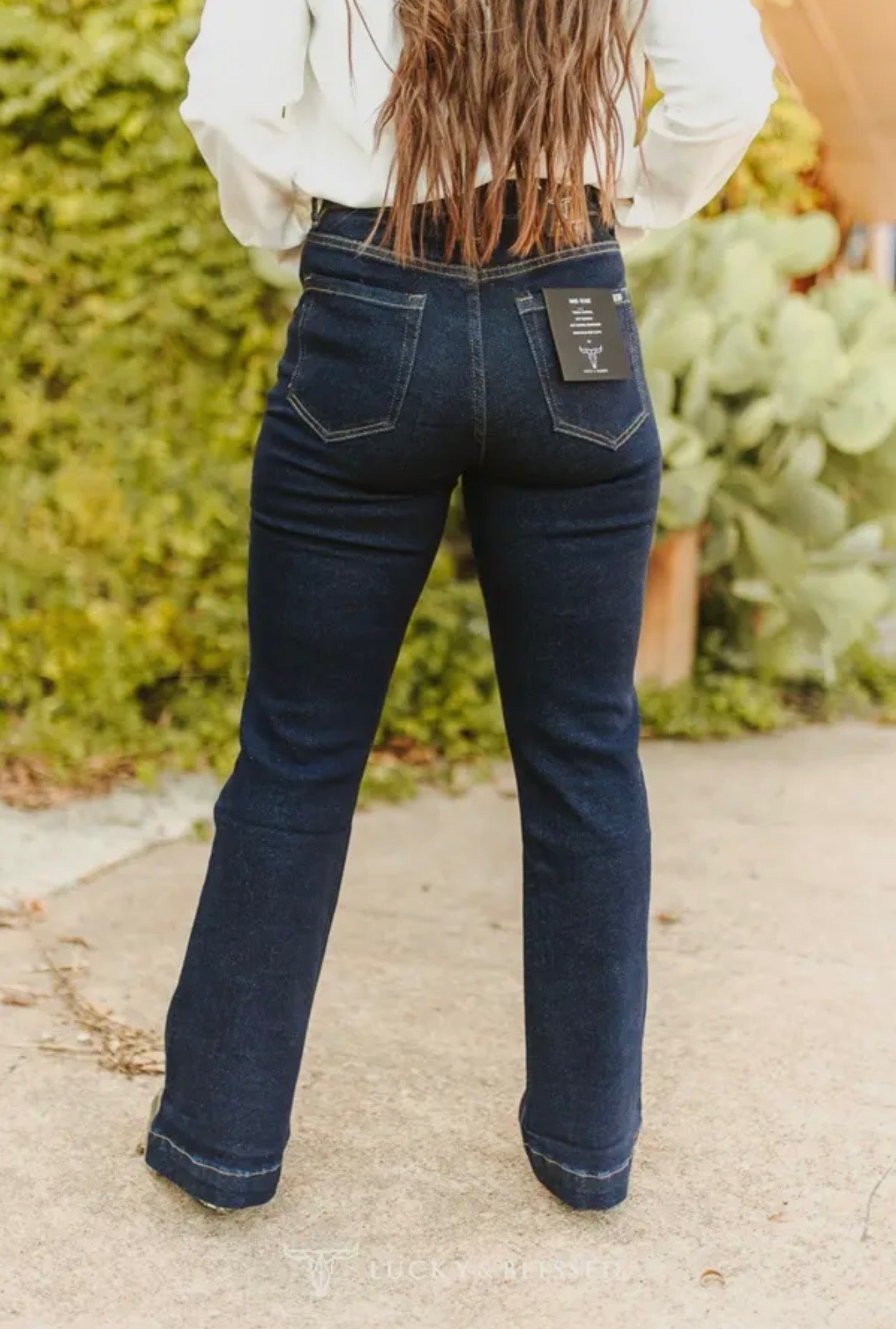 Dark Wash Mid Rise Trouser Jeans