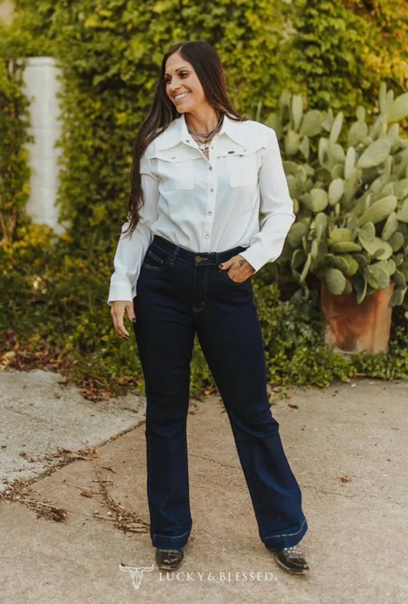 Dark Wash Mid Rise Trouser Jeans