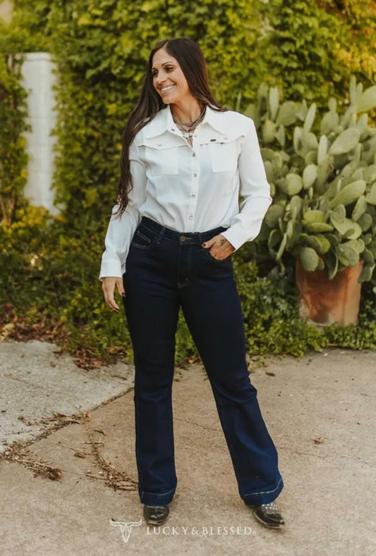 Dark Wash Mid Rise Trouser Jeans