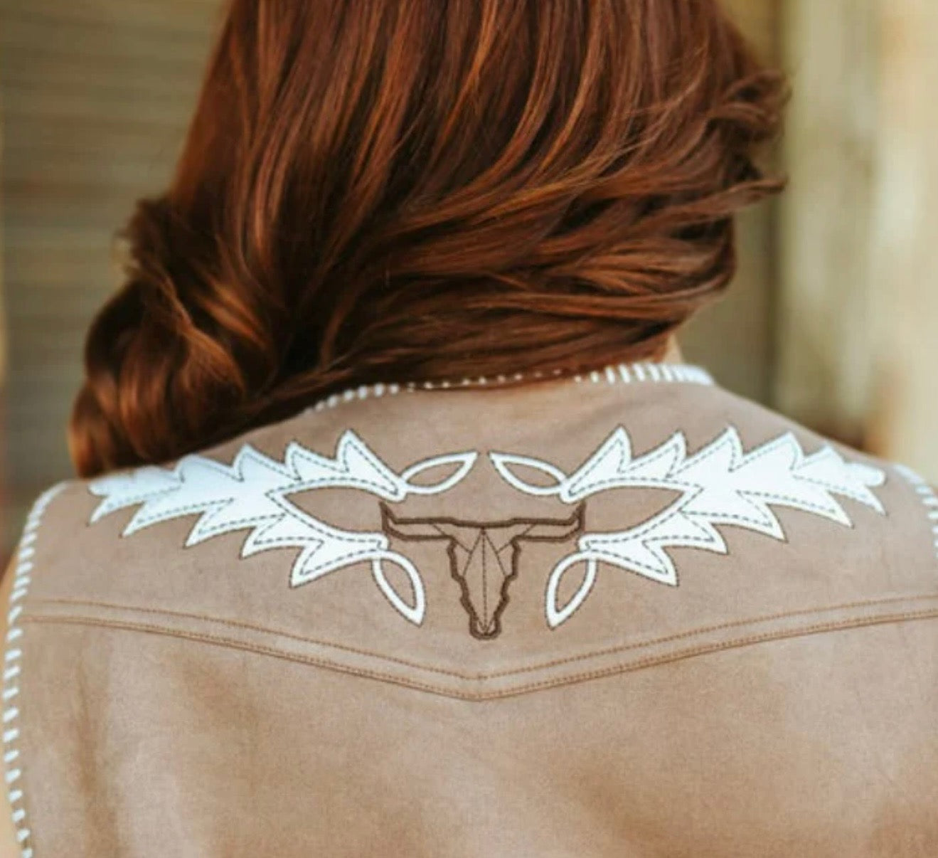 Camel Suede Boot Stitch Embroidered Vintage Concho Vest
