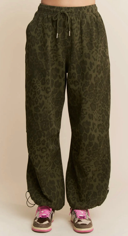 Leopard cargo joggers