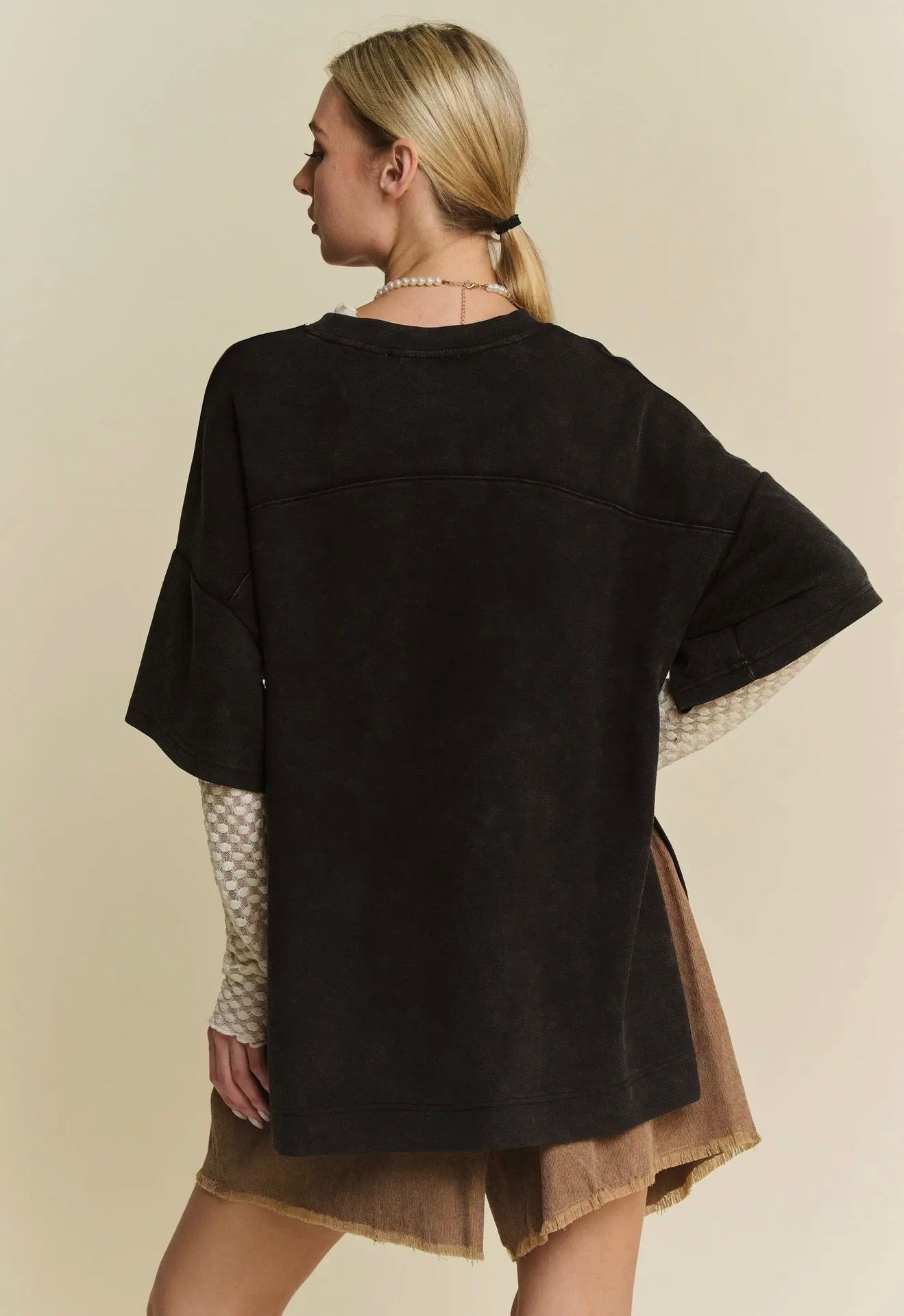 Washed crew neck top