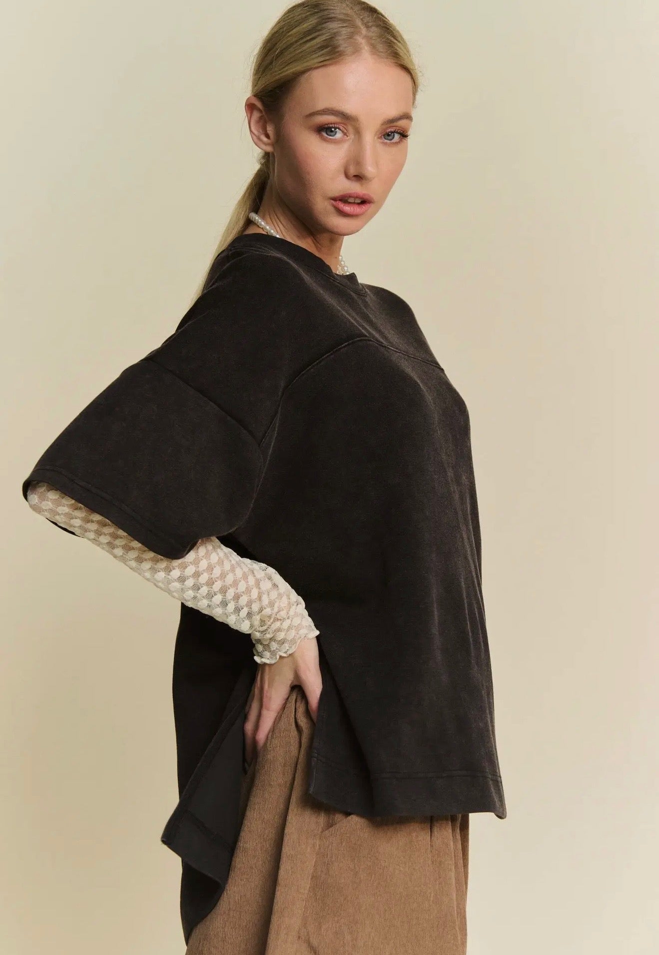 Washed crew neck top