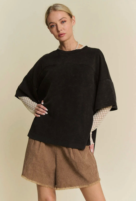 Washed crew neck top