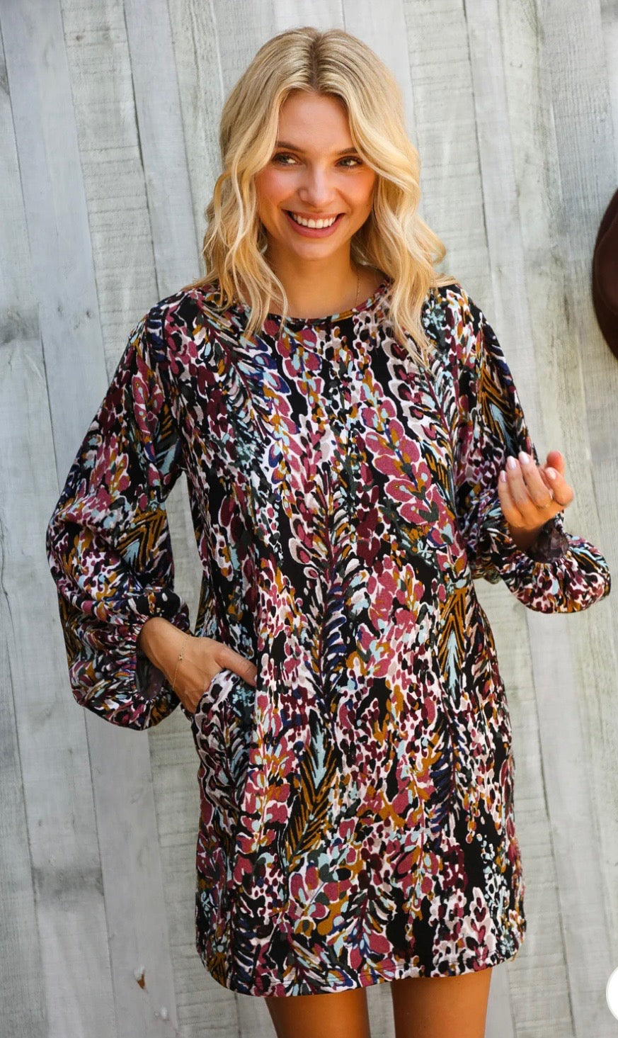 Black floral pocket dress
