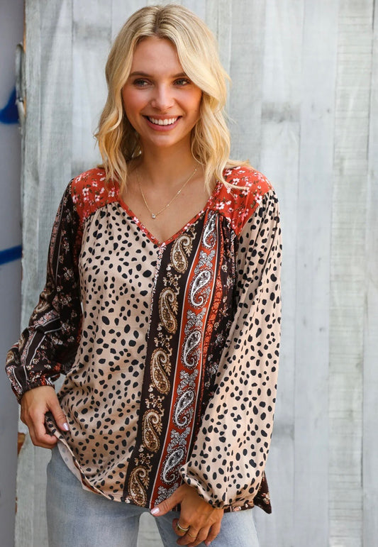 Animal & paisley mixed design blouse