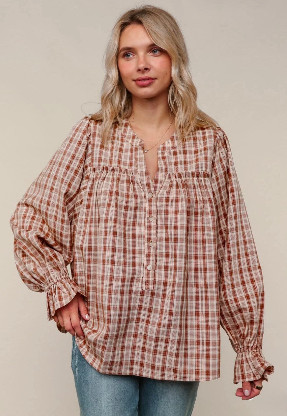 Plaid babydoll blouse