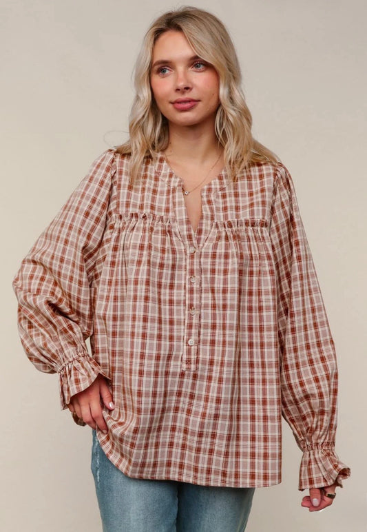 Plaid babydoll blouse
