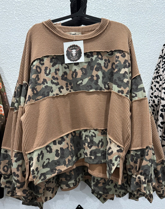 Camouflage/ leopard print pullover knit top