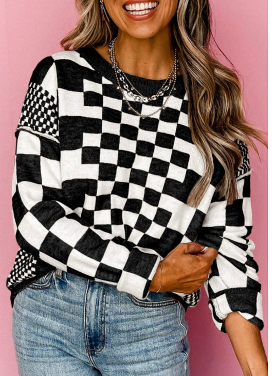 Black & white check sweater