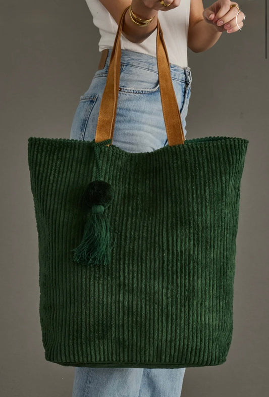 Dark green corduroy tote