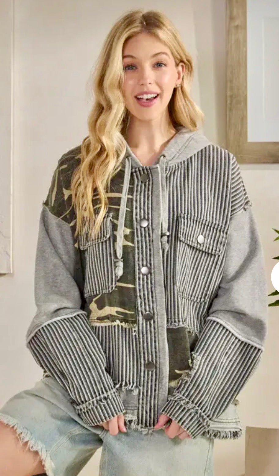 Stripe & camo hoodie