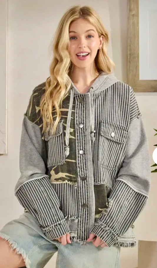 Stripe & camo hoodie