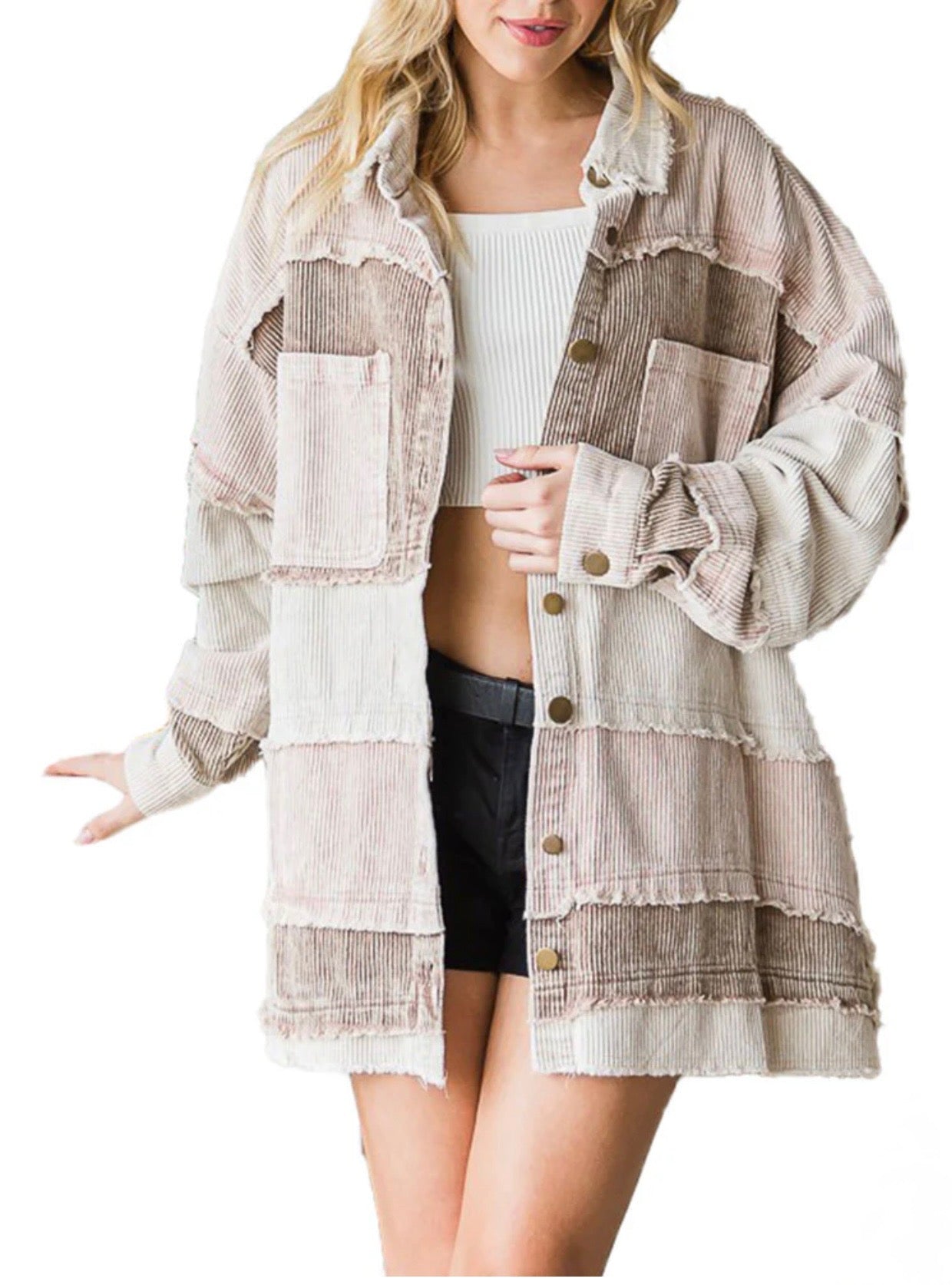 Mineral wash colorblock shacket