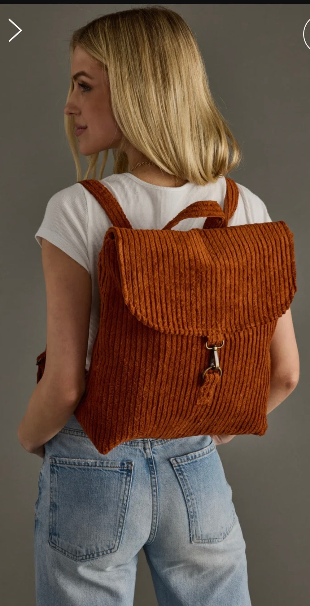Rust corduroy backpack