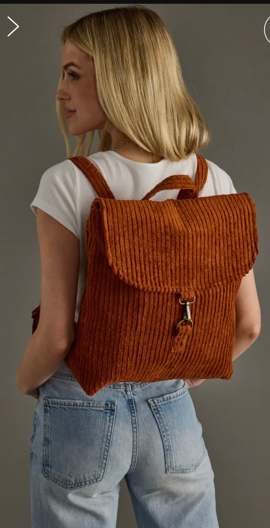 Rust corduroy backpack