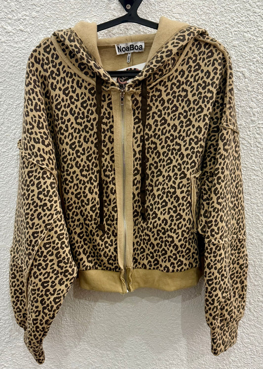 Leopard zip up jacket latte/black
