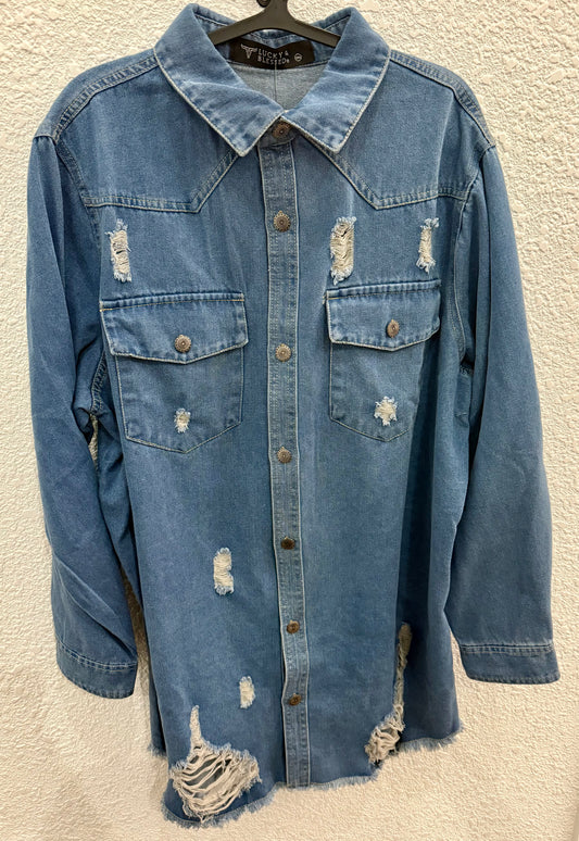 Denim distressed jacket