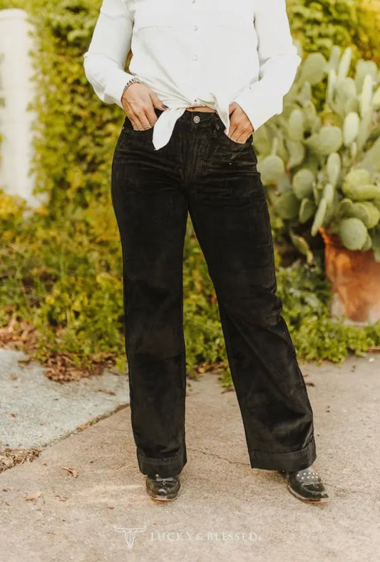 Black corduroy mid rise trouser stretch jeans ￼