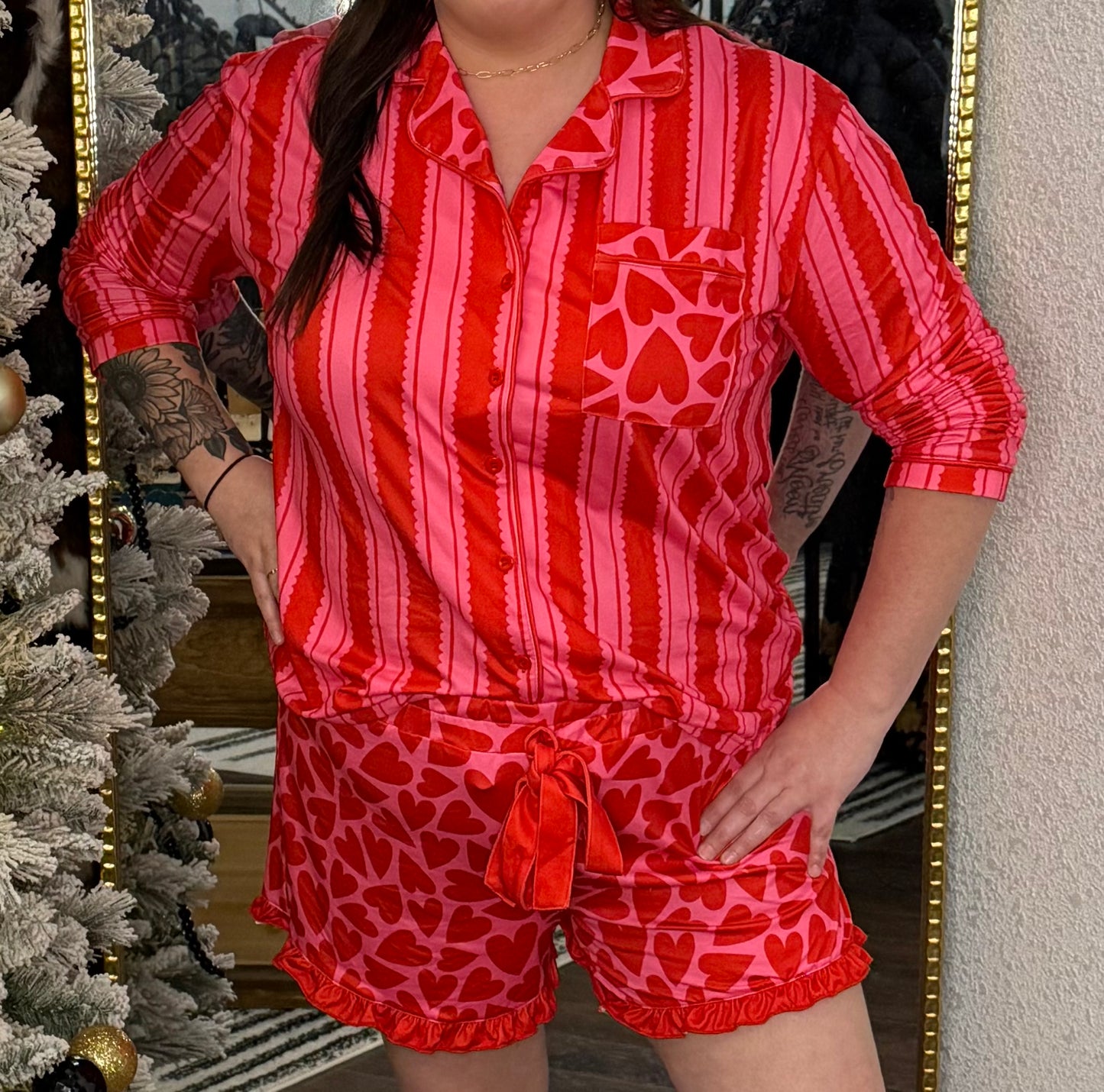 Pink and red stripe pajamas