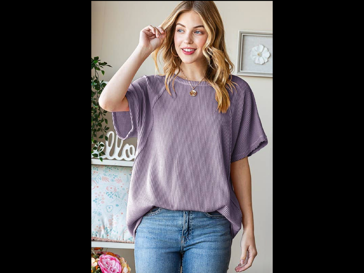 Dolman short sleeve ribbed top- plus