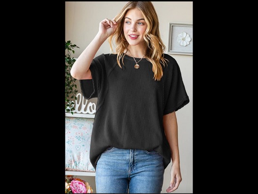 Dolman ribbed short sleeve top