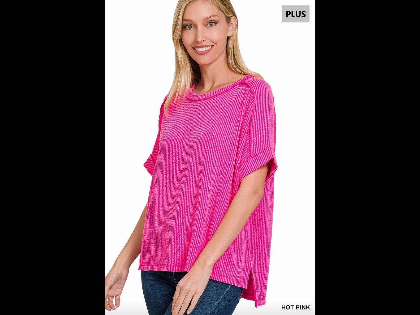 Plus short sleeve ribbed shirt