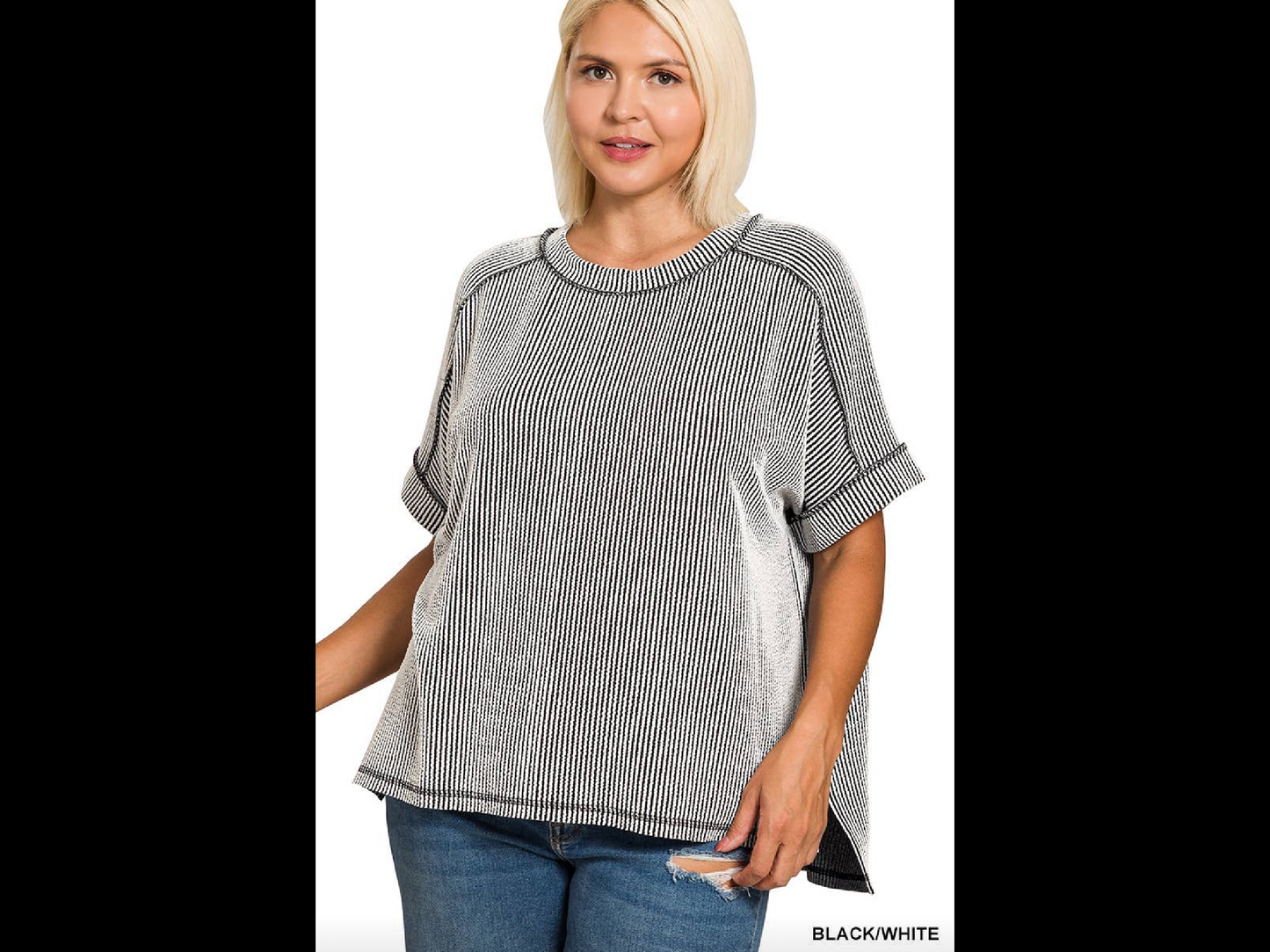 Plus short sleeve ribbed shirt