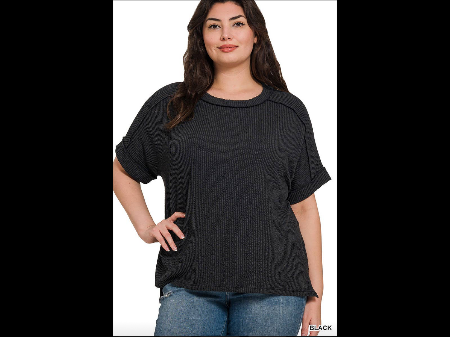 Plus short sleeve ribbed shirt