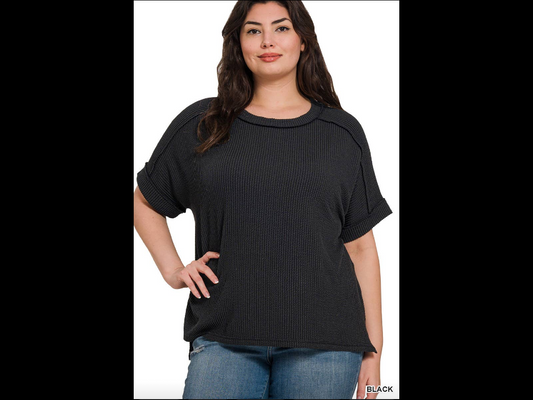 Plus short sleeve ribbed shirt