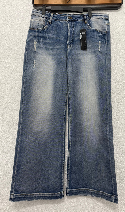 Vintage stone Wash high rise distressed frayed bootcut jeans