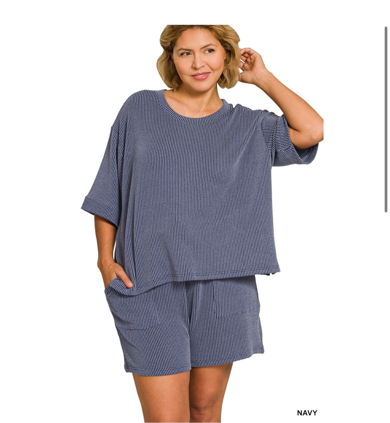 Ribbed Navy 2 piece short set