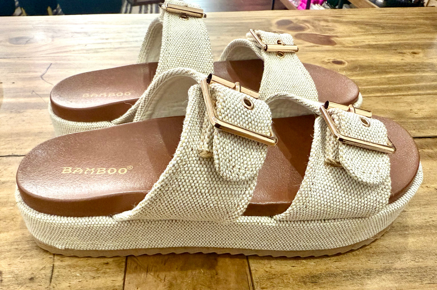 Bamboo Beige Slide On Shoes