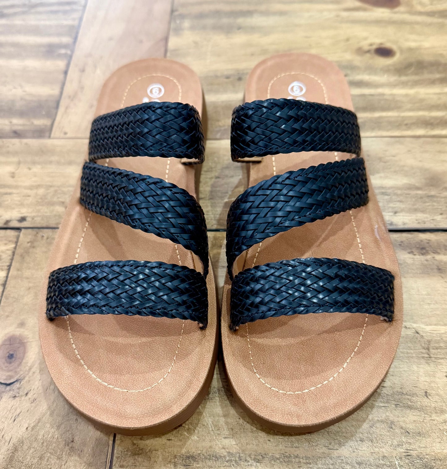 REBEKAH-21 WOVEN TRIPLE STRAP SLIP-ON SANDALS