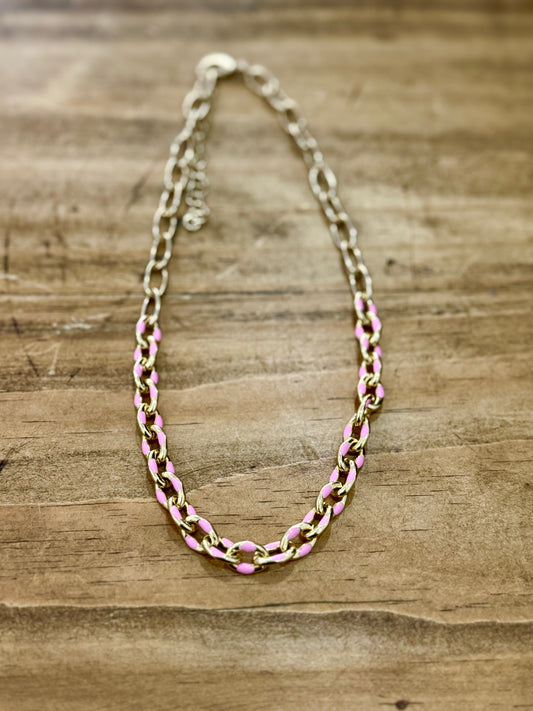 Pink & Gold Chain Necklace
