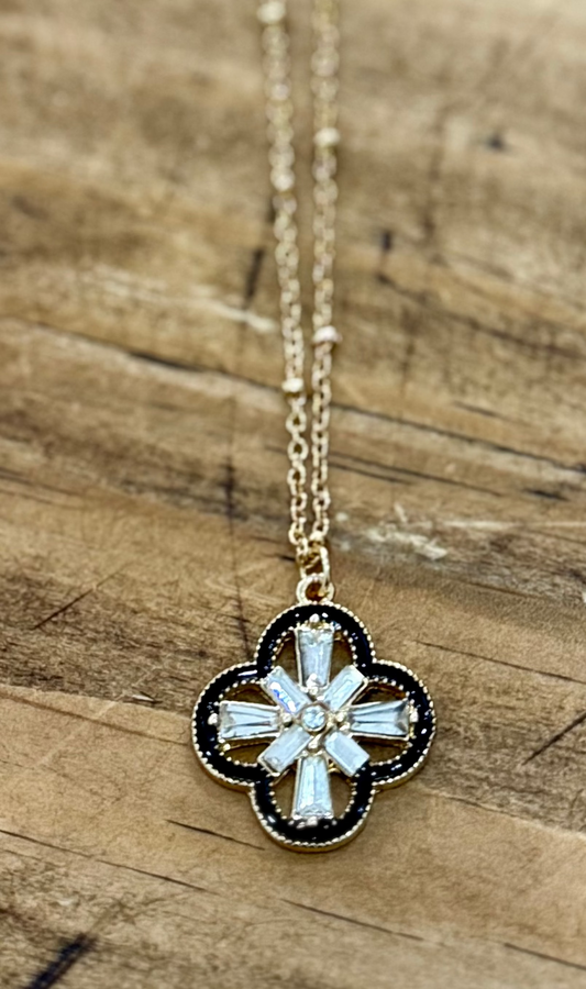 Black & Gold Clover Necklace Pendant