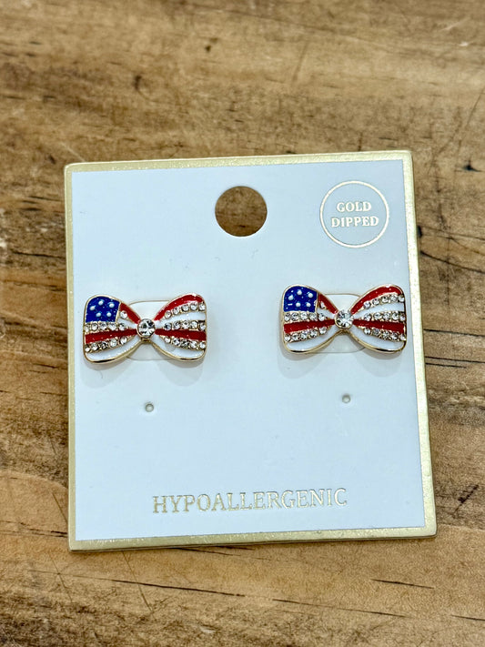 American Flag Bow Earrings