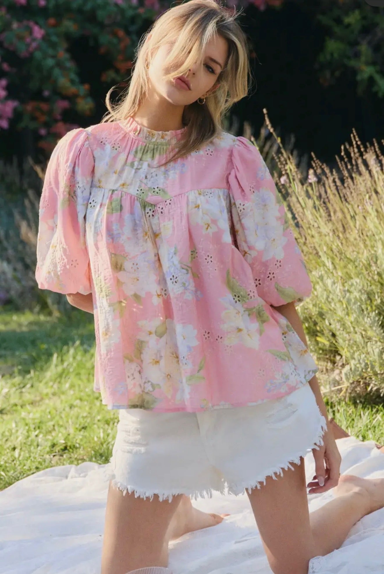 Floral Print Puff Sleeve Blouse